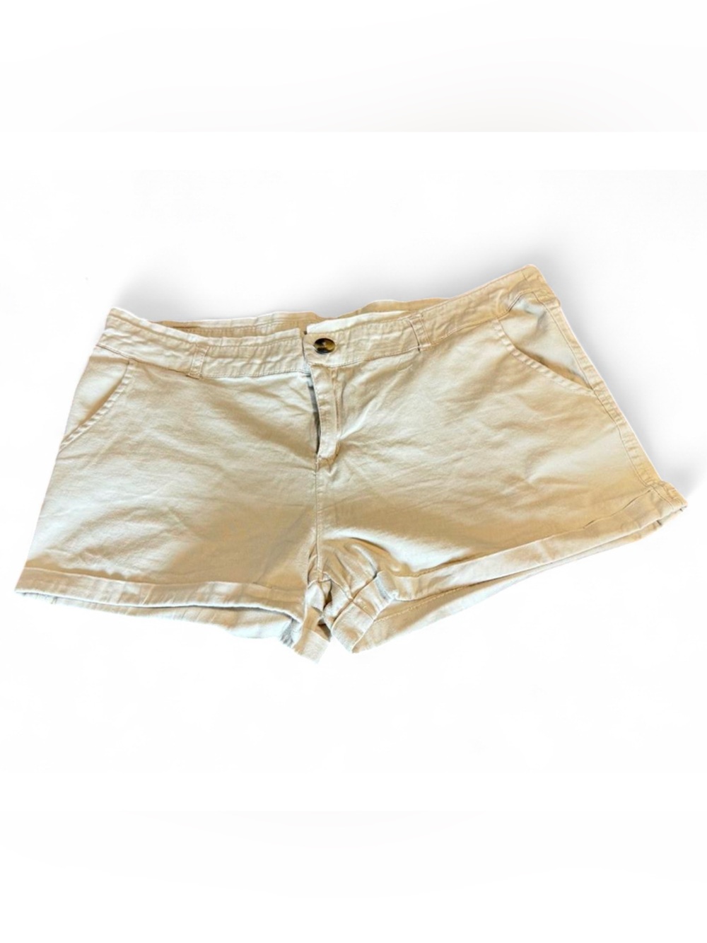 Cotton On Women’s Khaki Chino Shorts Mid Rise Cuffed Size 10